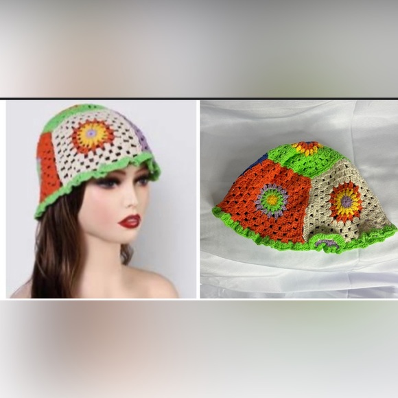 Simple Crochet Hat Multi color flower one size - Picture 1 of 8